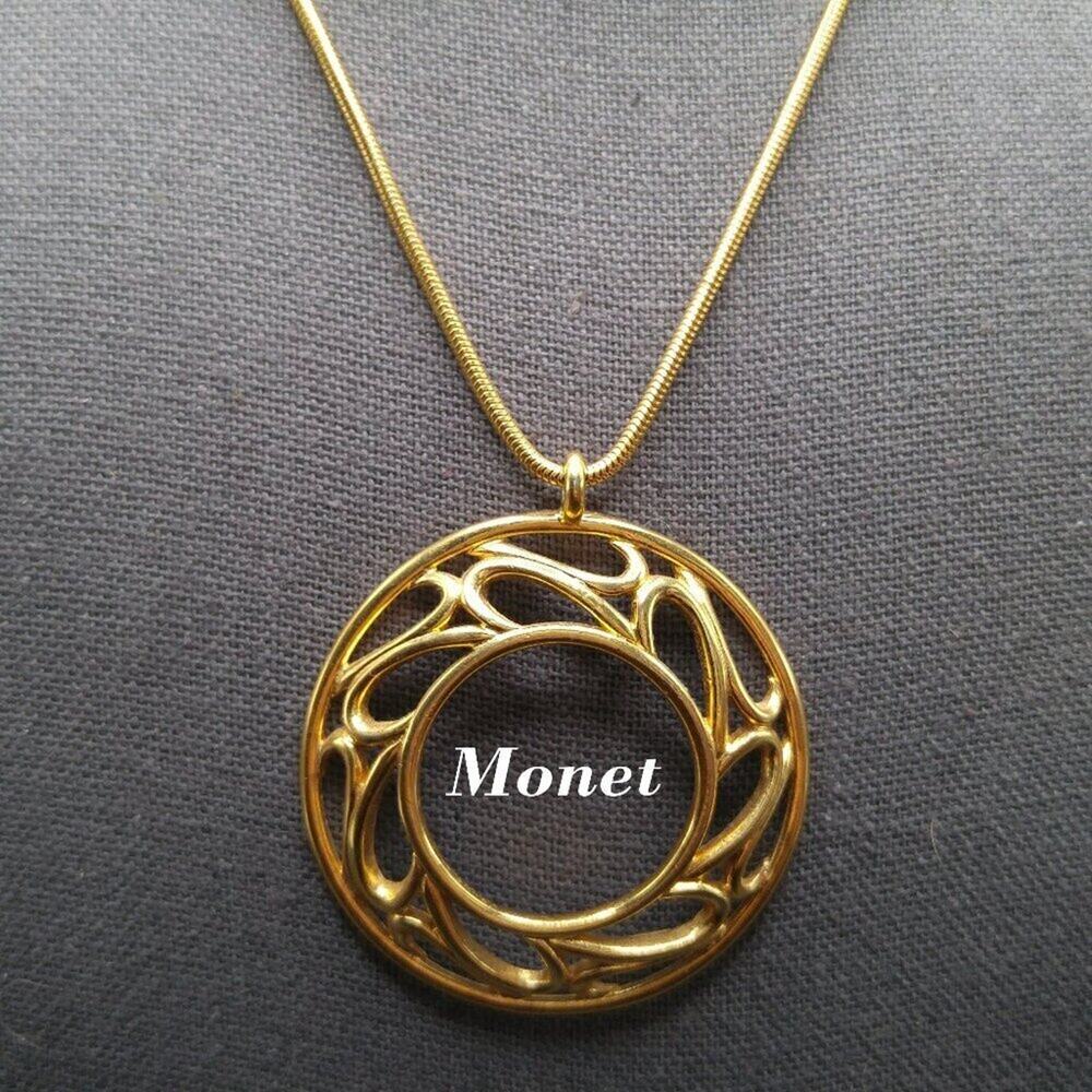 Monet Vintage Pendant Necklace, Gold Plated, Snake Chain, Sister Clasp, 30 Inch